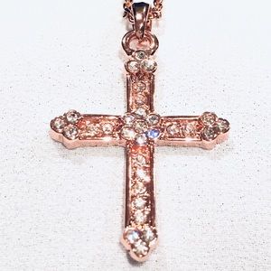 18K ROSE GOLD-PLATED CLASSIC CROSS W/CZ CRYSTAL